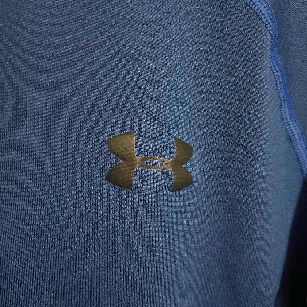 UNDER ARMOUR Classic Heat Gear Hooded Long Sleeve T Shirt Blue Black‎ Men's Sz S
